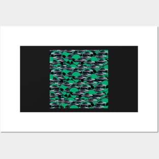 ufo green alien pattern Posters and Art